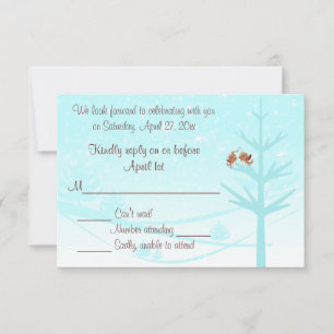Aqua, Taupe, braune Lovebirds - RSVP-Karte Hochzei Einladung