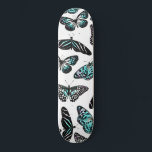 Aqua Teal Black Butterflies Watercolor Pattern Skateboard<br><div class="desc">This modern, artsy, and cool pattern is perfect for the trendy and stylish woman. It features a hand-painted neon aqua teal green watercolor and black butterfly pattern on top of a simple white background. It's girly, elegant, bohemian, and pretty. ***IMPORTANT DESIGN NOTE: For any custom design request such as matching...</div>