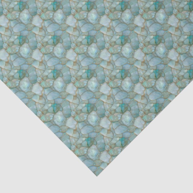Aqua Teal Gold Mosaic Sea Glass Small Scale  Seidenpapier (Ausschnitt)