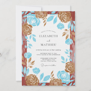 Aqua Terrakotta Rosenhochzeit Einladung