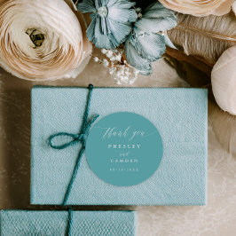 Aqua Thank You Wedding Calligraphy Favor Labels Runder Aufkleber