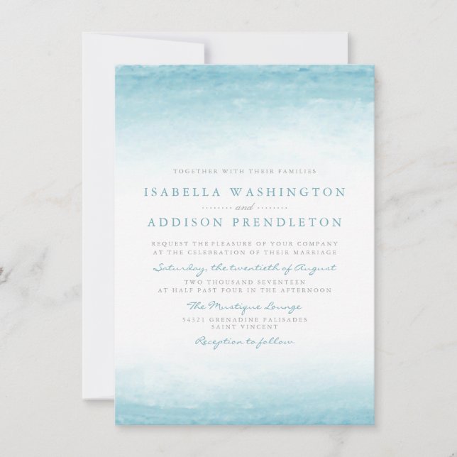 Aqua Tides | Wasserfarbenhochzeit Einladung (Vorderseite)
