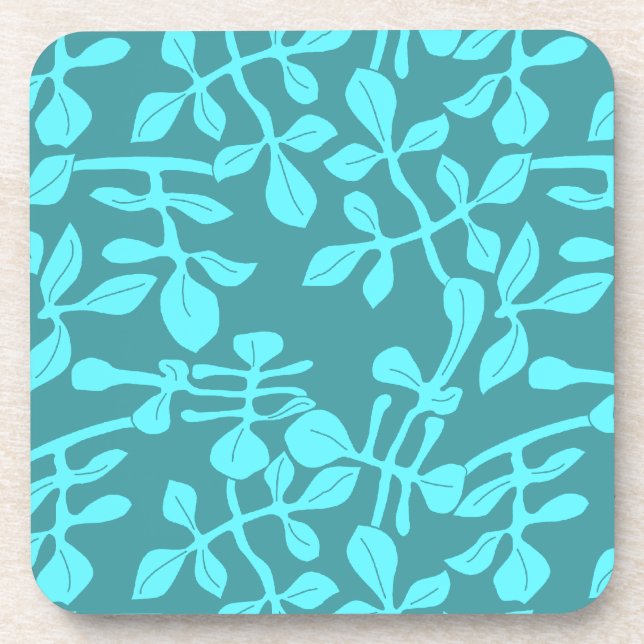 Aqua Tone on Tone Modernes Leaf Design Set 6 Getränkeuntersetzer (Vorderseite)
