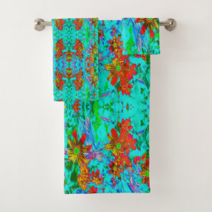 Aqua Tropical avec Fleurs Jaunes et Orange