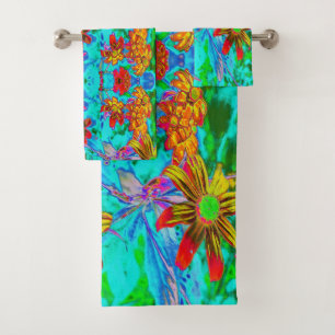 Aqua Tropical avec Fleurs Jaunes et Orange