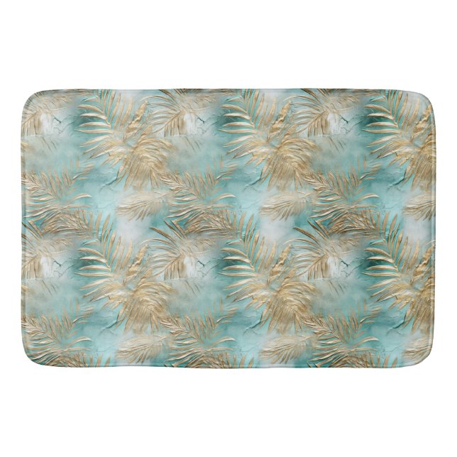 Aqua Tropical Gold Blätter Badematte (Vorderseite)