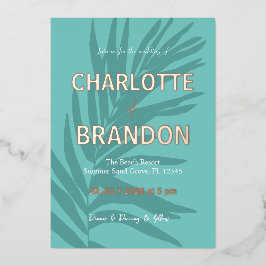 Aqua Tropical Palm Leaf Wedding Folieneinladung