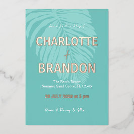 Aqua Tropical Palm Leaf Wedding Folieneinladung
