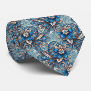 Aqua Türkis Azurblau Beige Paisley Kunstmuster Krawatte