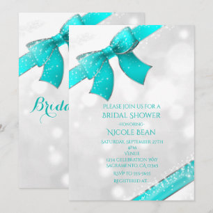 Aqua Türkis Blau Schleife & Glitzer Chic Einladung