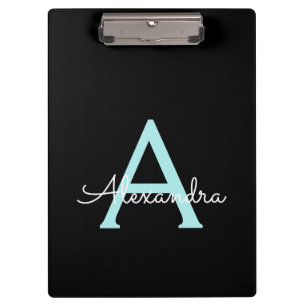 Aqua Türkis Blau Schrift Mädchen Monogramm Name Klemmbrett