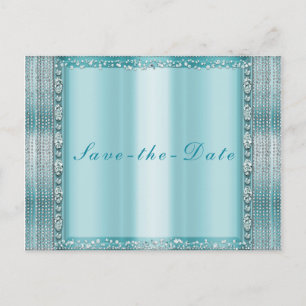 Aqua Türkis Blau Silber Diamant Bling Save the Dat Ankündigungspostkarte