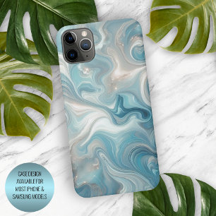 Aqua Türkis Blau Weiß Silber Marmor iPhone 15 Pro Max Hülle