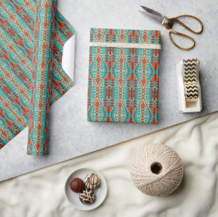 Aqua Türkis Gebranntes Orange Taupe Braun Mosaik K Geschenkpapier