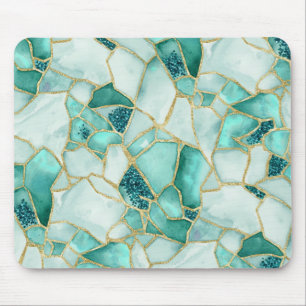 Aqua Türkis Gold Aquarell Meer Glas Mosaik Muster Mousepad