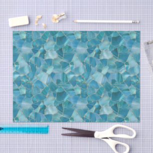 Aqua Türkis Gold Aquarell-Mosaik Buntglas Seidenpapier