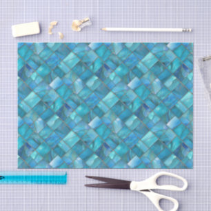 Aqua Türkis Gold Aquarell-Mosaik-Meeresglas Seidenpapier