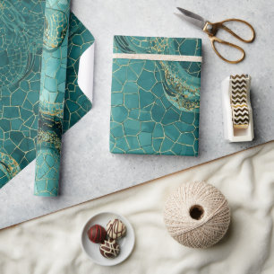 Aqua Türkis Gold Mosaik Wasserfarbe Meer Glas Must Geschenkpapier