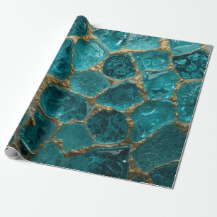 Aqua Türkis Gold Mosaik Wasserfarbe Meer Glas Must Geschenkpapier