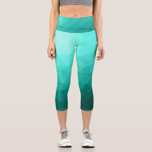 Aqua Türkis Gradient Geometric Mesh Pattern Capri Leggings