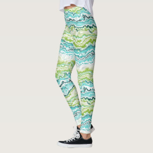 Aqua Türkis Limes Grüne Mineralien Muster Leggings