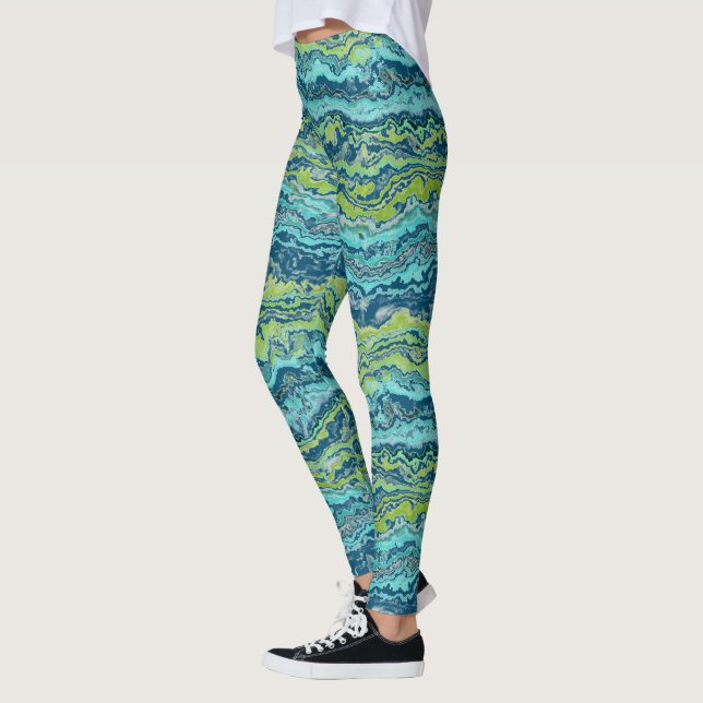 Aqua Türkis Limes Grüne Mineralien Muster Leggings (Links)