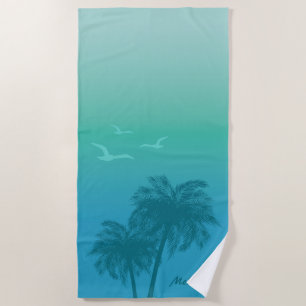 Aqua Türkis Palme Tropischer Sommer Mit Name Strandtuch
