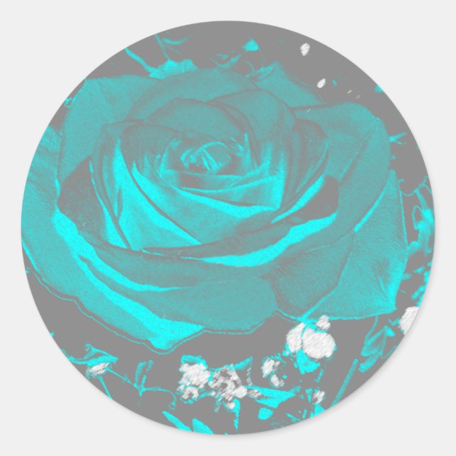 Aqua Türkis Rose Rose Blüten Blume Blume Runder Aufkleber (Vorderseite)