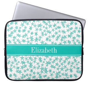 Aqua Türkis Stars Weiße BG, Aquamarine Bezeichnung Laptopschutzhülle