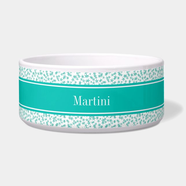 Aqua Türkis Stars Weiße BG, Aquamarine Bezeichnung Napf (Vorderseite)