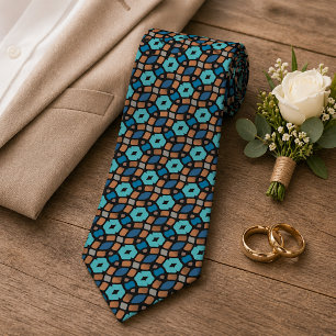 Aqua Türkis Teal Blau Braun Schwarz Stammeskunst Krawatte