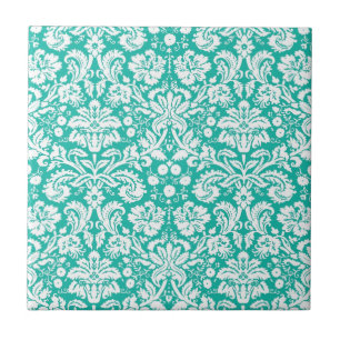 Aqua Türkis Teal Damastmuster Fliese