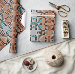 Aqua Türkis Teal Taupe Schwarz Grau Mosaik Kunst Geschenkpapier
