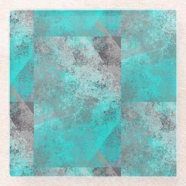 Aqua-Türkis und Grau-Stone-Look Glasuntersetzer (Vorderseite)