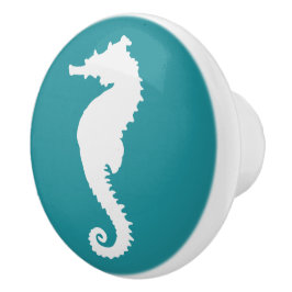 Aqua Türkis und Weißes Seepferd Küste Nautik Keramikknauf