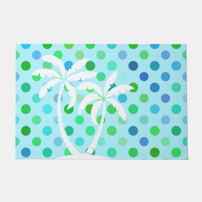 Aqua Türkise Blue Lime Green Punkte Muster Fußmatte (Vorderseite)