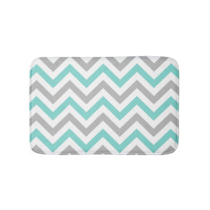 Aqua Türkise Gray Wht LG Zickzack Zig Zag Muster Badematte