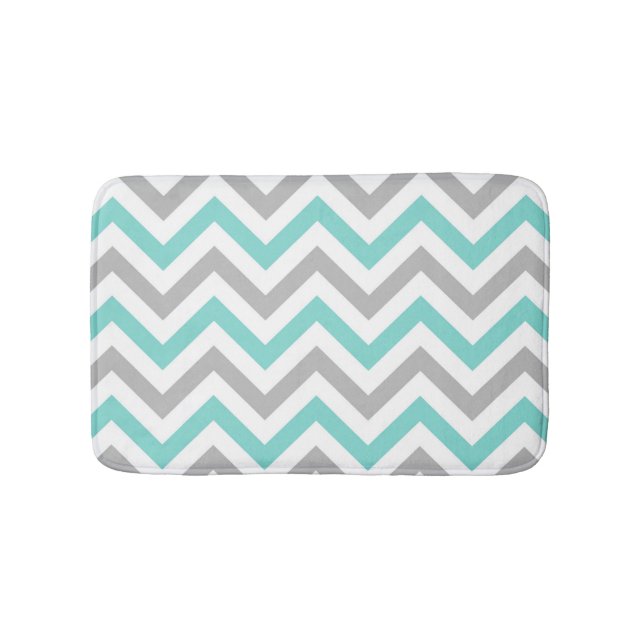 Aqua Türkise Gray Wht LG Zickzack Zig Zag Muster Badematte (Vorderseite)