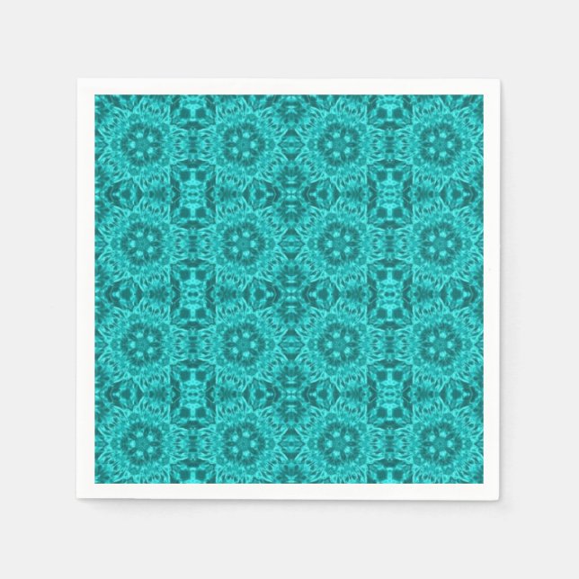 Aqua türkisfarbenes geometrisches Muster Serviette (Vorderseite)