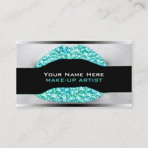 Aqua Turquoi Diamond Bling Make-up Artist Biz Card Visitenkarte