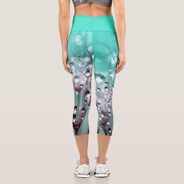 Aqua Turquoise Abstrakt Dandelion Yoga Capri (Rückseite)