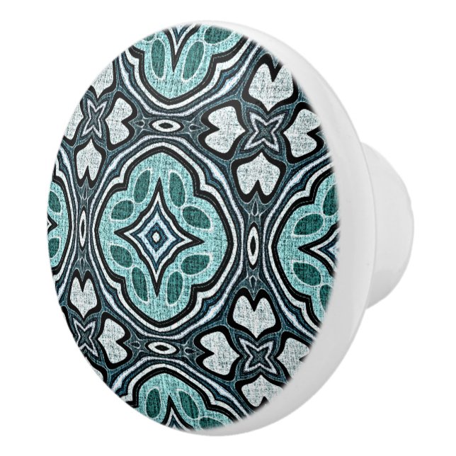 Aqua Turquoise Aquamarin Gray Blue Ethnic Stamm Ar Keramikknauf (Rechts)