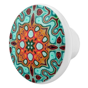 Aqua Turquoise Aquamarin Orange Brown Ethnic Stamm Keramikknauf