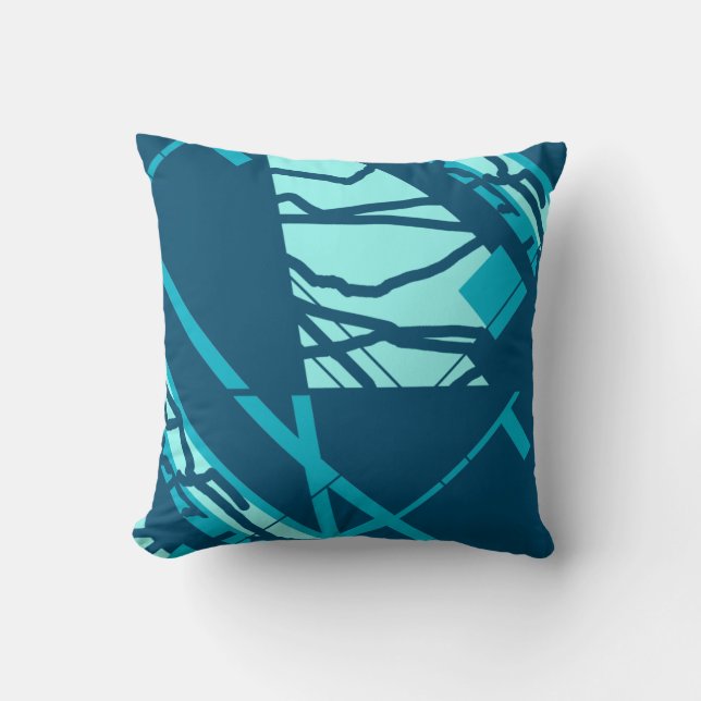 Aqua Turquoise auf Dunkelblau Abstrakt MCM inspiri Kissen (Vorderseite)
