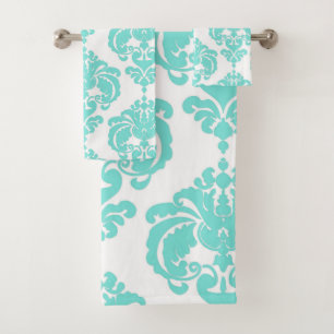 Aqua Turquoise Bleu & Blanc Royal Glam Damask