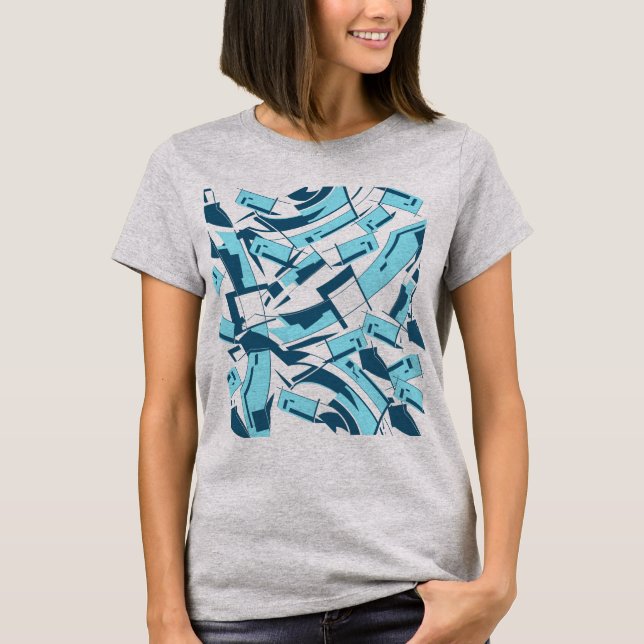 Aqua Turquoise Blue Diagonal Stückchen T-Shirt (Vorderseite)