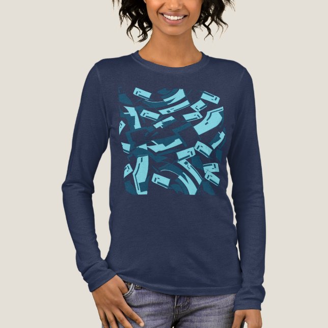 Aqua Turquoise Blue Diagonal Stückchen Tri-Blend Shirt (Vorderseite)