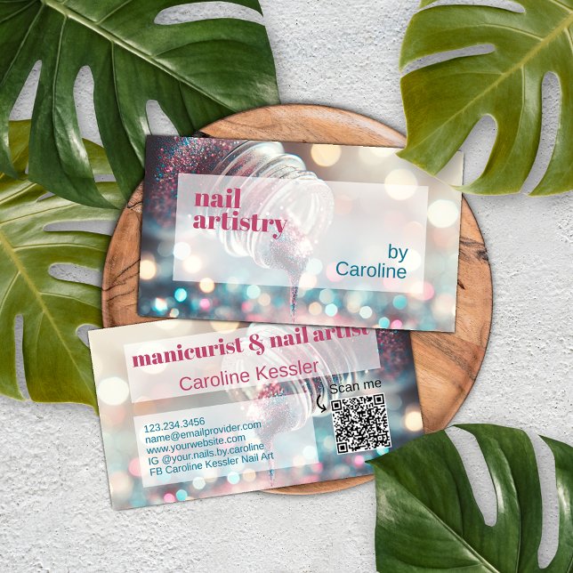 Aqua Turquoise Blue Hot Pink Glitzer Nail Polnisch Visitenkarte (Von Creator hochgeladen)