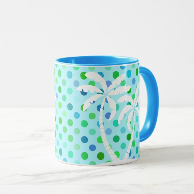 Aqua Turquoise Blue Lime Green Punkts Muster Tasse (VorderseiteRechts)