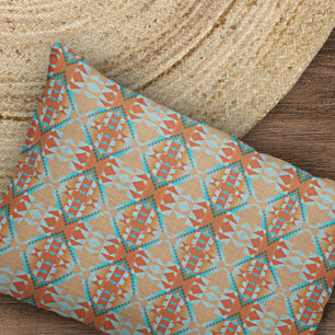 Aqua Turquoise Blue Orange Brown Tribal Pattern Kissenbezug